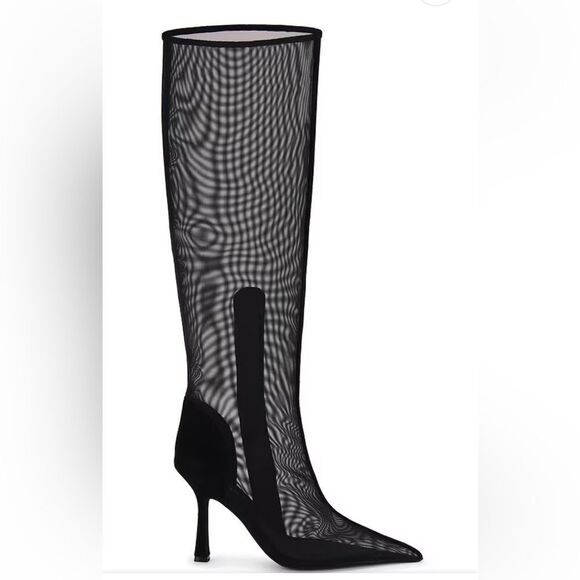 Jeffrey Campbell Revolve Peepshow Boots Black mesh suede high heels shoes 9 FLAW - Picture 1 of 15